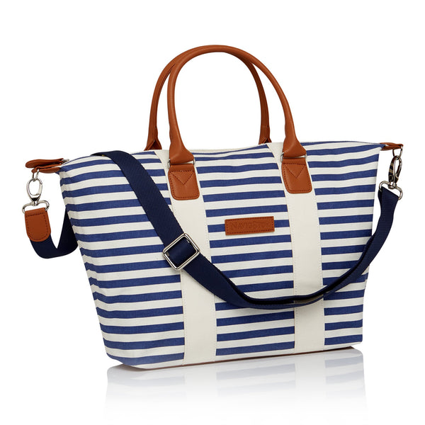 【美品] NKNIT sponge striped hand bag Neoprene Tote Bag Orange & Silver Pink Stripes by Dallas